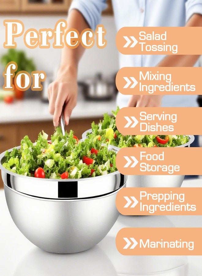 Lazycorner Mixing Bowls with Airtight Lids Set 5 Pcs Stainless Steel Bowls Set Baking Set Non-Slip Silicone Bottoms Great for Serving & Baking - Image 5