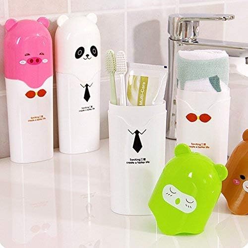 GETZET Travel, Camping Toothpaste and Toothbrush Cover Holder, Portable Plastic Mug Cartoon Print Children Animal Cup Storage Box (1 pcs) - Multicolor. - Image 2