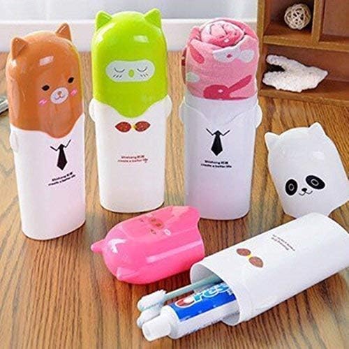 GETZET Travel, Camping Toothpaste and Toothbrush Cover Holder, Portable Plastic Mug Cartoon Print Children Animal Cup Storage Box (1 pcs) - Multicolor. - Image 5
