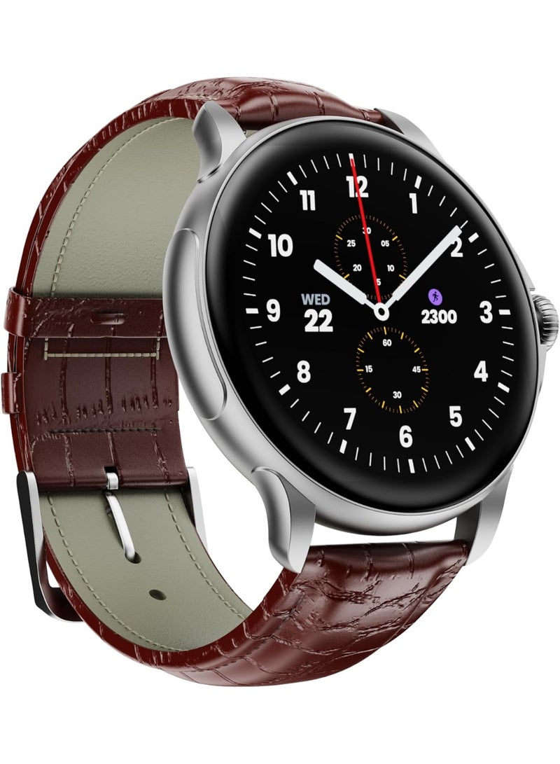 HMD WATCH X1 Smartwatch, 1.43" AMOLED Display, 5 Day Battery, 700+ Sports Mode via HMD Watch App, IP68 Dust Water Resistant, Health Monitor, Sleep Score, Fitness Tracker, iOS Android (Silver, Leather) silver - Image 1