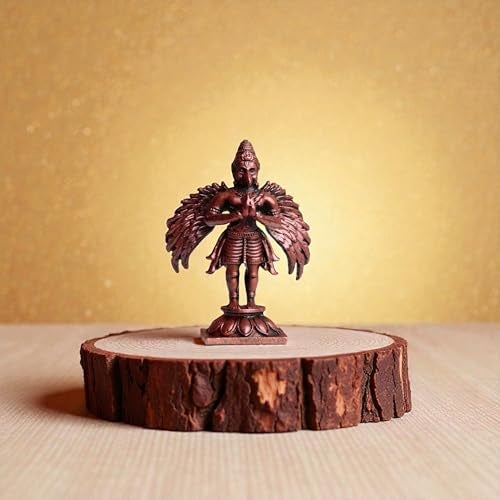 RAISOM Pure Handmade Copper Mini Lord Garuda Idol | Platina Antique Finish | Ideal for Home Temple,Car Dashboard,Gifting, Housewarming & Home Decor | Height: 5 cm,Weight: 50 Grams - Image 1