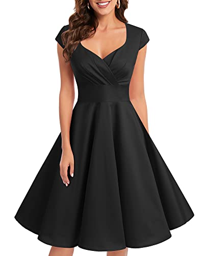 Bbonlinedress Womens Little Black Vintage Cocktail Formal Christmas Party 1950s 60s Retro Rockabilly Pinup Swing Dress Black XL - Image 1