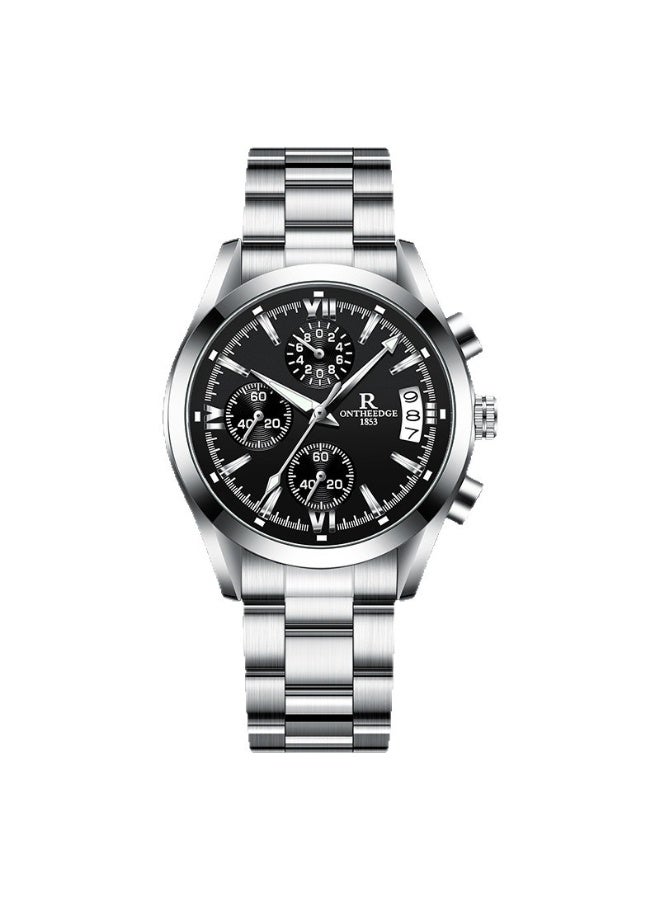 ONTHEEDGE Men's Chronograph Watch - Silver Black Stainless Steel Band Business Sport Wristwatch with Date Function