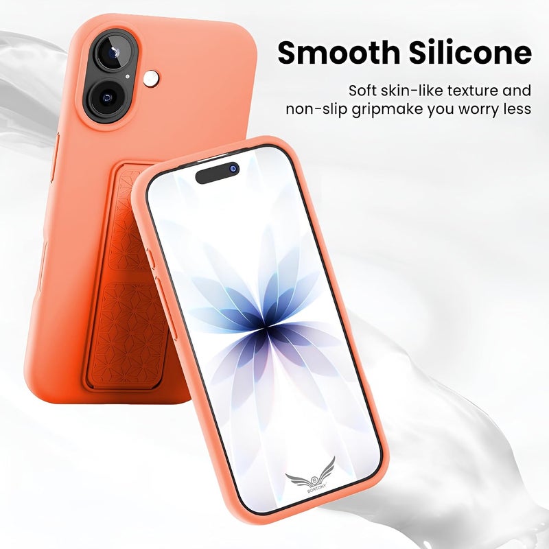 بورتوني حافظة iPhone 17، غطاء حامل إصبع مع حامل قابل للطي، حافظة سيليكون ناعمة متعددة الحوامل مغناطيسية للسيارة لهاتف iPhone 17 مقاس 6.3 بوصة (برتقالي، iPhone 17) - Image 4