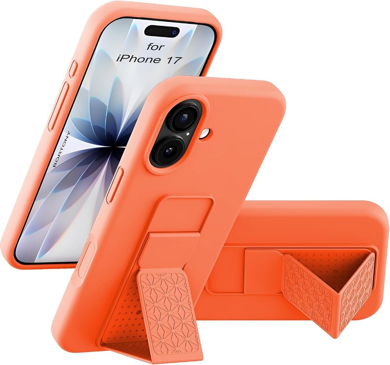 بورتوني حافظة iPhone 17، غطاء حامل إصبع مع حامل قابل للطي، حافظة سيليكون ناعمة متعددة الحوامل مغناطيسية للسيارة لهاتف iPhone 17 مقاس 6.3 بوصة (برتقالي، iPhone 17) - Image 1