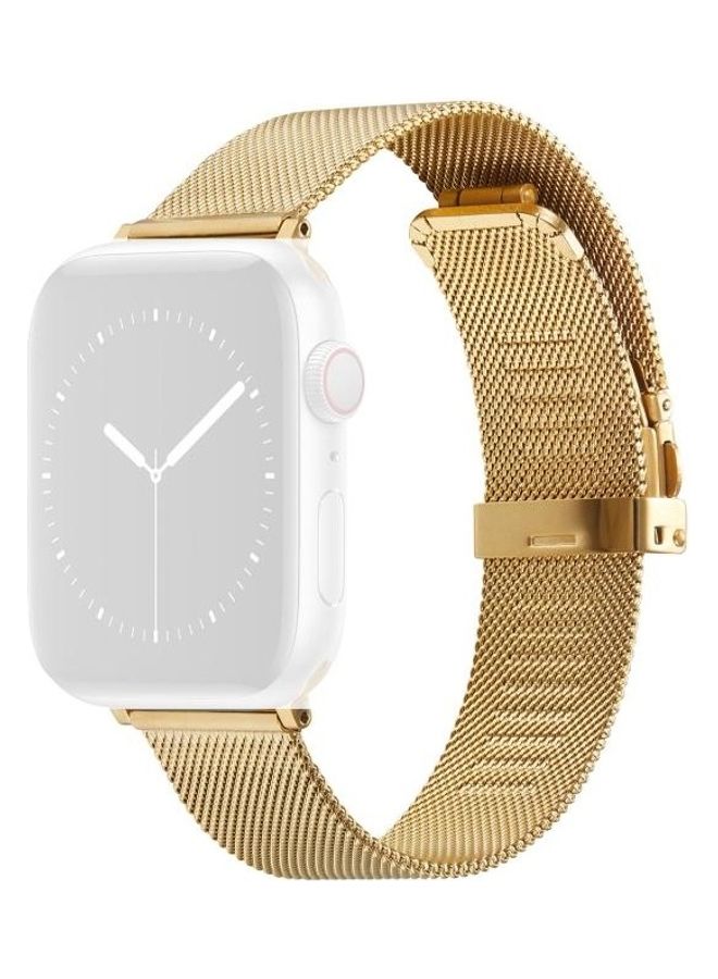 NIBEMINENT Butterfly Buckle Milanese Metal Replacement Strap Watchband For Apple Watch Series 7/6/5/4/3/2/1/SE 42/44/45mm Golden - Image 1