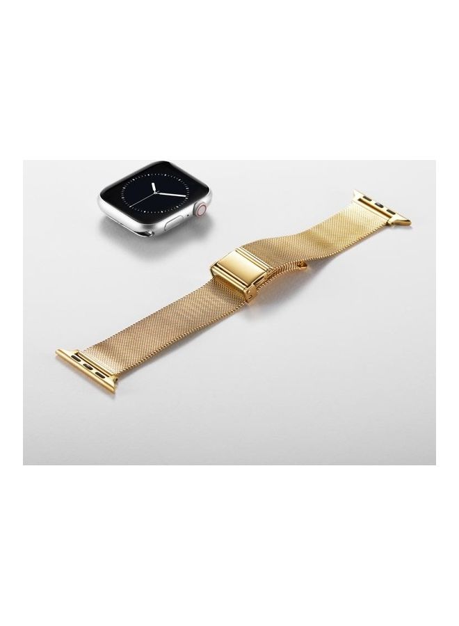 NIBEMINENT Butterfly Buckle Milanese Metal Replacement Strap Watchband For Apple Watch Series 7/6/5/4/3/2/1/SE 42/44/45mm Golden - Image 3
