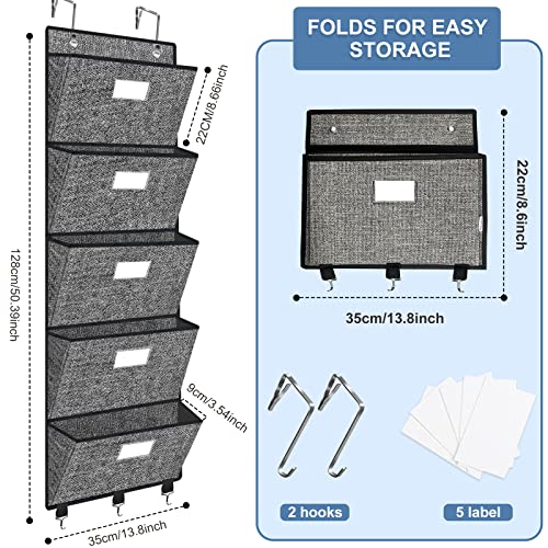 Homyfort Over the Door File Organizer, Hanging Wall File Folders with 5 Large Pockets for Papers, Charts, Mails, Magazine, Office and Back To Supplies Storage and Organization (Black) - Image 2