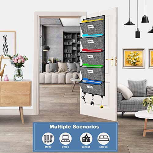 Homyfort Over the Door File Organizer, Hanging Wall File Folders with 5 Large Pockets for Papers, Charts, Mails, Magazine, Office and Back To Supplies Storage and Organization (Black) - Image 5