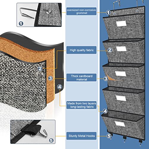 Homyfort Over the Door File Organizer, Hanging Wall File Folders with 5 Large Pockets for Papers, Charts, Mails, Magazine, Office and Back To Supplies Storage and Organization (Black) - Image 3