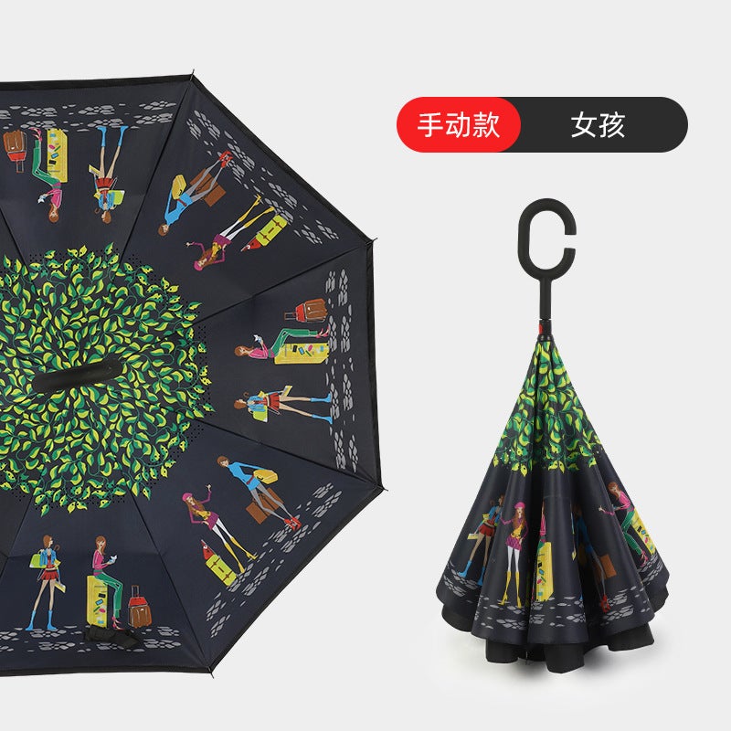 Hands-Free C-Handle Standable Reverse Umbrella Girls hand opening 