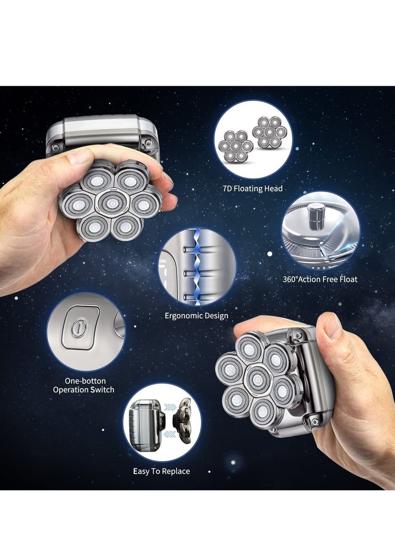 Y&D Bald Head Shavers for Men Waterproof Electric Rechargeable Balding Shaver Professional Anti-Pinch Shave Wet&Dry Rotary Close Razor with Replaceable Grooming Shaving Heads - Image 5