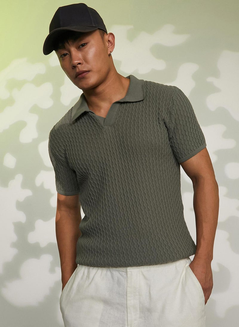 Campus Sutra Campus Sutra Men's Moss Green Swirl-Textured Polo T-Shirt For Casual Wear | Polo Neck | Short Sleeve | Pull On Closure | T-Shirt Crafted With Comfort Fit For Everyday Wear  - Image 1