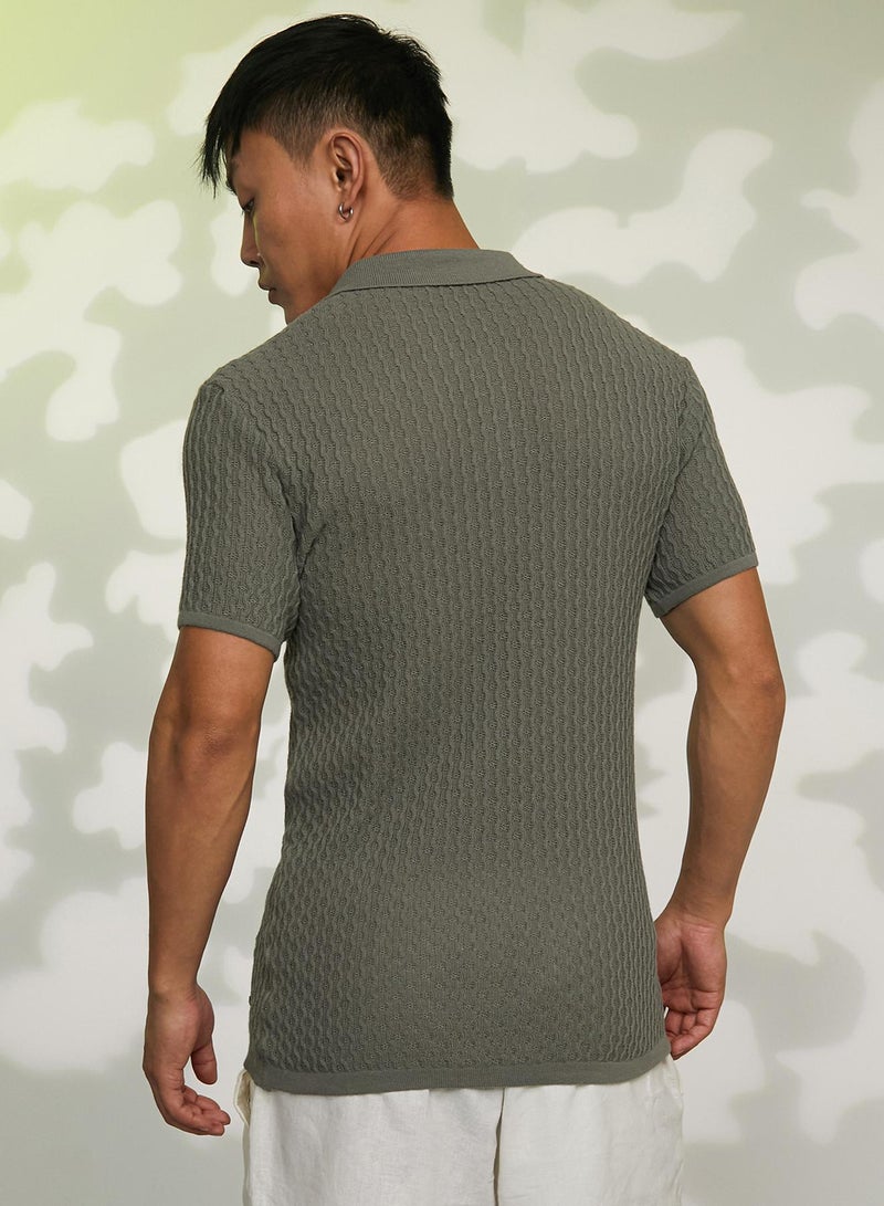 Campus Sutra Campus Sutra Men's Moss Green Swirl-Textured Polo T-Shirt For Casual Wear | Polo Neck | Short Sleeve | Pull On Closure | T-Shirt Crafted With Comfort Fit For Everyday Wear  - Image 5