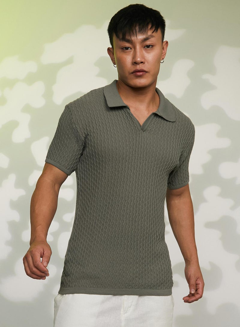 Campus Sutra Campus Sutra Men's Moss Green Swirl-Textured Polo T-Shirt For Casual Wear | Polo Neck | Short Sleeve | Pull On Closure | T-Shirt Crafted With Comfort Fit For Everyday Wear  - Image 2