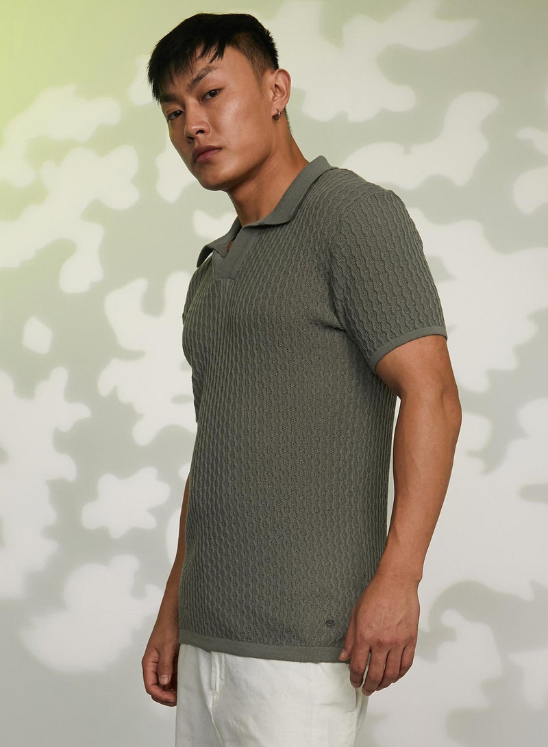 Campus Sutra Campus Sutra Men's Moss Green Swirl-Textured Polo T-Shirt For Casual Wear | Polo Neck | Short Sleeve | Pull On Closure | T-Shirt Crafted With Comfort Fit For Everyday Wear  - Image 3