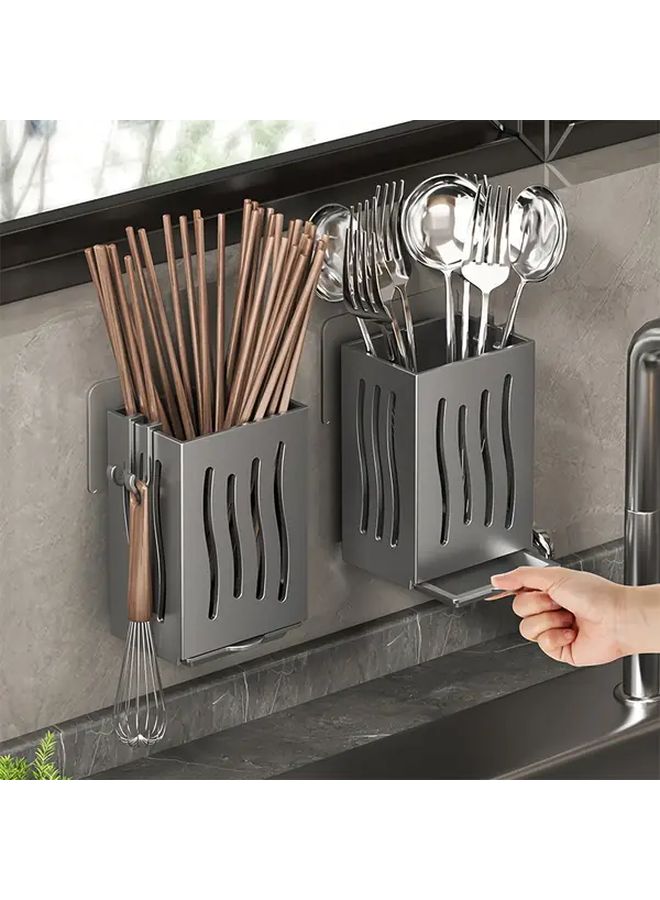 Gray 2Pcs Over Sink Utensil Organizer With Drain Tray Heavy Duty Plastic Kitchen Storage Caddy - Image 1