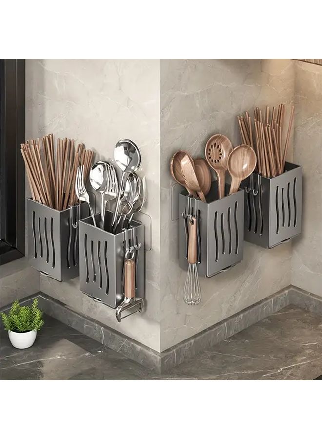 Gray 2Pcs Over Sink Utensil Organizer With Drain Tray Heavy Duty Plastic Kitchen Storage Caddy - Image 2