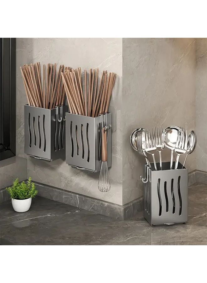 Gray 2Pcs Over Sink Utensil Organizer With Drain Tray Heavy Duty Plastic Kitchen Storage Caddy - Image 5
