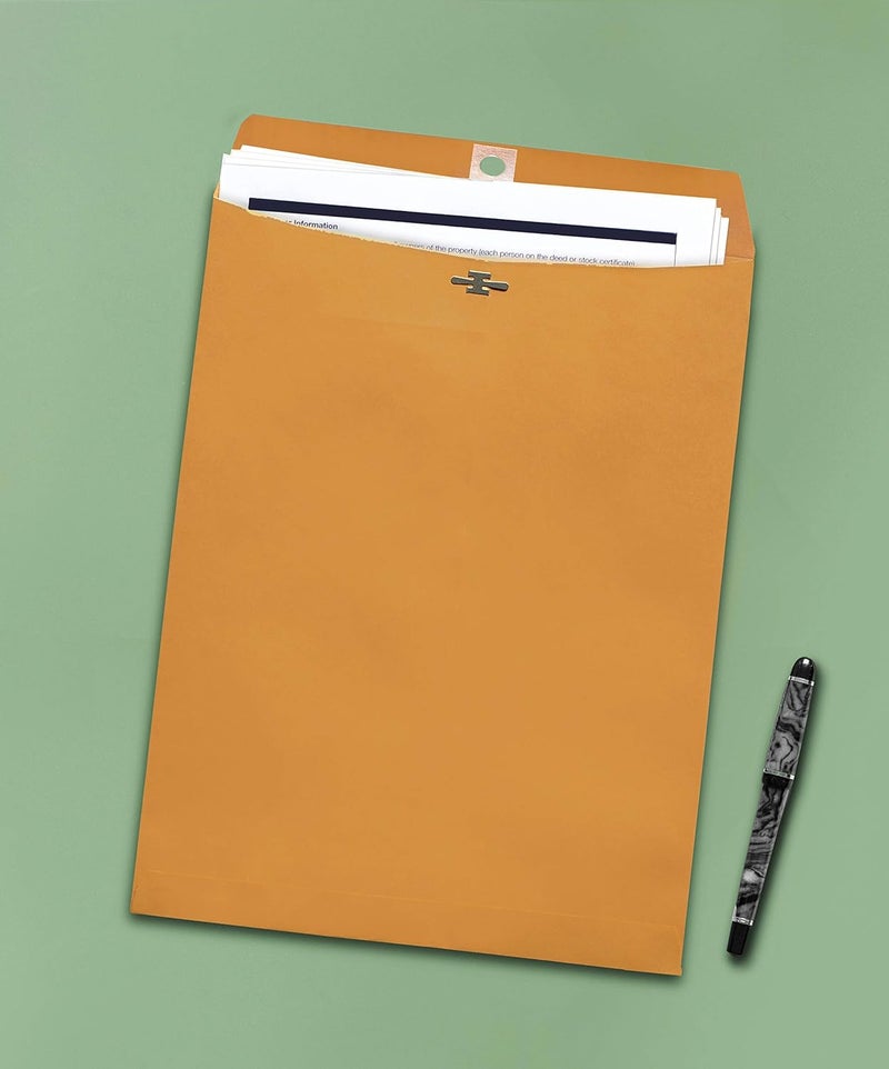 EnDoc 9 1/2 x 12 1/2 Clasp Envelopes - 100 Pack - Brown Kraft Catalog Envelopes Gummed Seal Closure – 28lb Heavyweight Paper 9.5x12.5 inch Envelopes for Home, Office, Business, Legal or School. - Image 5