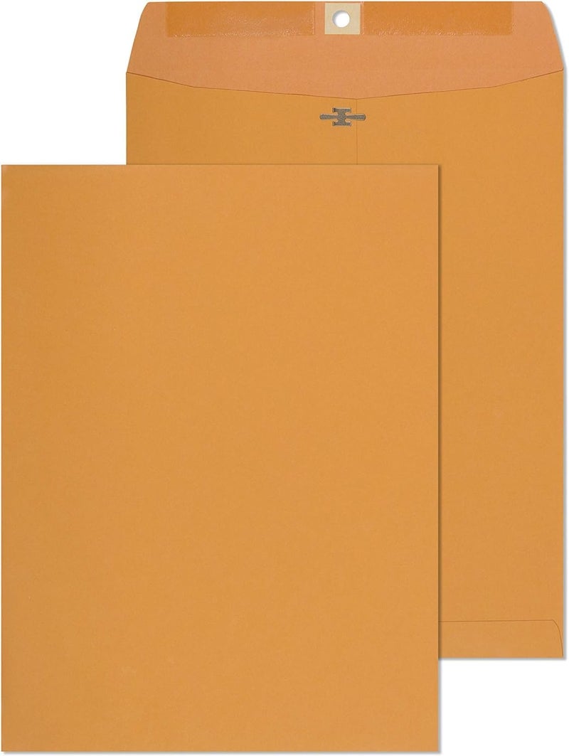 EnDoc 9 1/2 x 12 1/2 Clasp Envelopes - 100 Pack - Brown Kraft Catalog Envelopes Gummed Seal Closure – 28lb Heavyweight Paper 9.5x12.5 inch Envelopes for Home, Office, Business, Legal or School. - Image 1