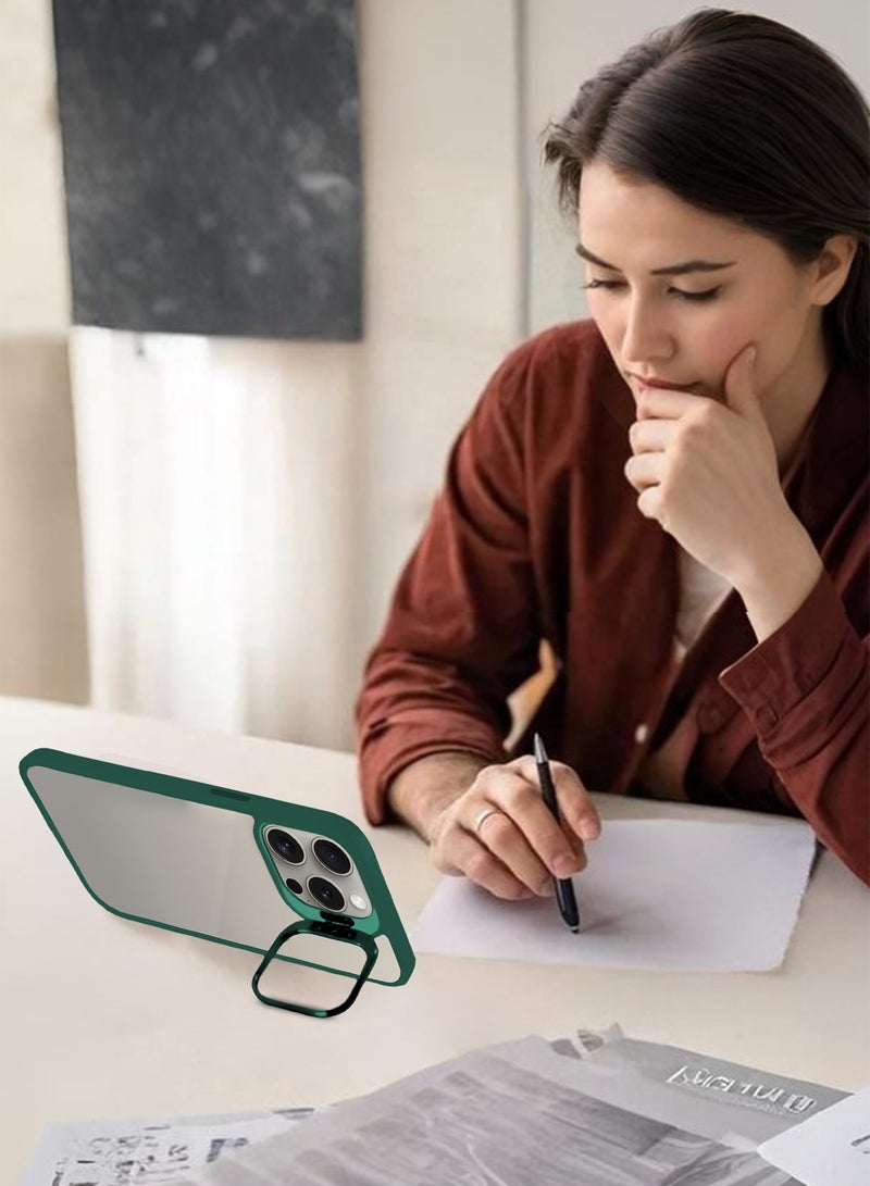 CATANES Transparent Case Cover with Flip Bracket Stand for iPhone 15 Pro – Shockproof Clear Back Cover with Lens Protection - Green - Image 5