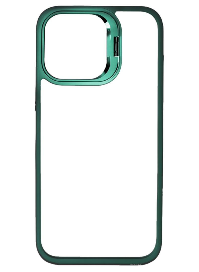 CATANES Transparent Case Cover with Flip Bracket Stand for iPhone 15 Pro – Shockproof Clear Back Cover with Lens Protection - Green - Image 2