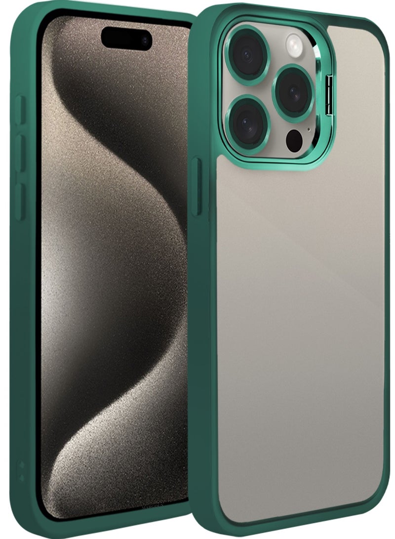 CATANES Transparent Case Cover with Flip Bracket Stand for iPhone 15 Pro – Shockproof Clear Back Cover with Lens Protection - Green - Image 3