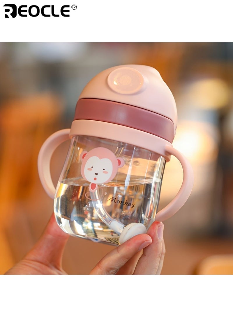 REOCLE 300ML Baby Training Cups with Straw Ergonomic Handle Cartoon Animal Print Kids Drinking Mug Leak-Proof School Water Bottle Easy to Wash Lightweight for School Daycare Travel - Image 1