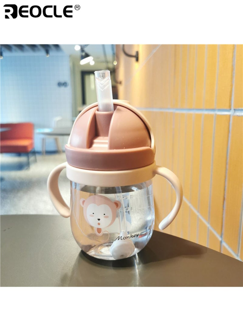 REOCLE 300ML Baby Training Cups with Straw Ergonomic Handle Cartoon Animal Print Kids Drinking Mug Leak-Proof School Water Bottle Easy to Wash Lightweight for School Daycare Travel - Image 4