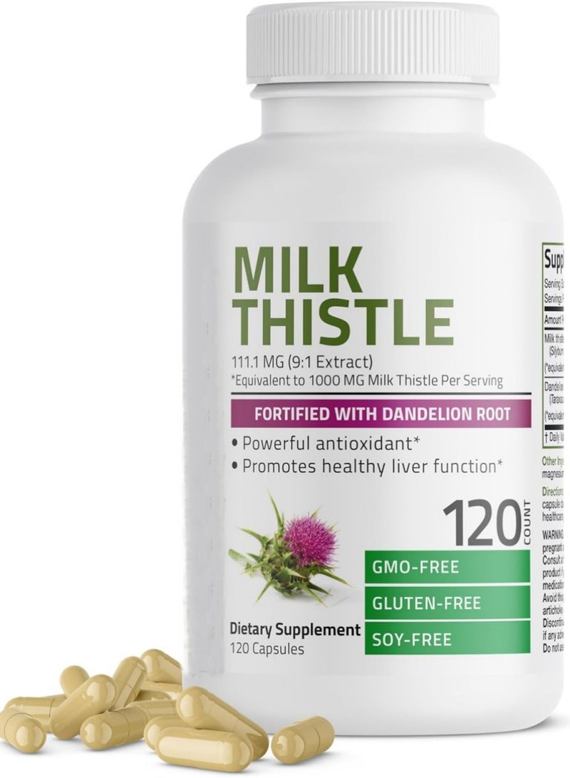 Milk Silymarin Milk Thistle Extract 1000mg 120 Veg Capsules - Image 1