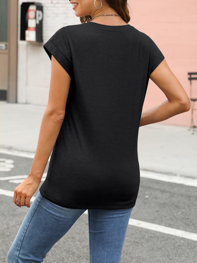 AUTOMET Women's Cap Sleeve Tops for Summer - Soft Stretchy Versatile Shirts for Office Casual Date Everyday Wear Black L - Image 5