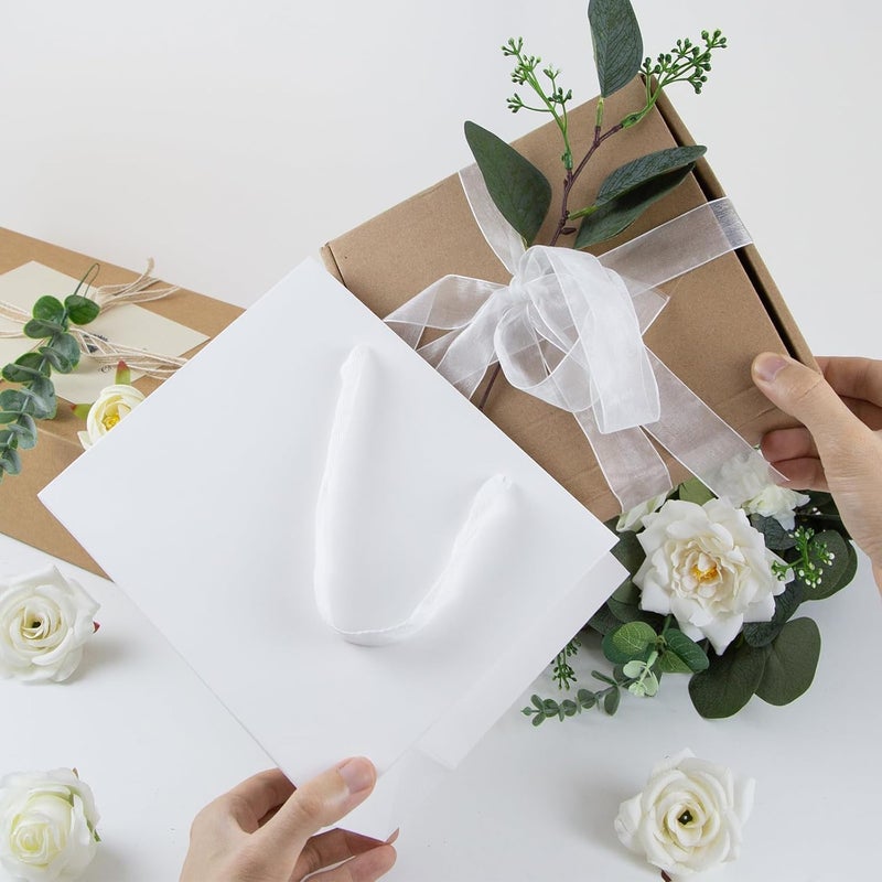 White Gift Bags – Small – 25x17x9cm – with Thin Satin Ribbon – for Events, Gifts, Birthdays - Image 3