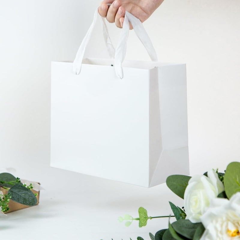 White Gift Bags – Small – 25x17x9cm – with Thin Satin Ribbon – for Events, Gifts, Birthdays - Image 2