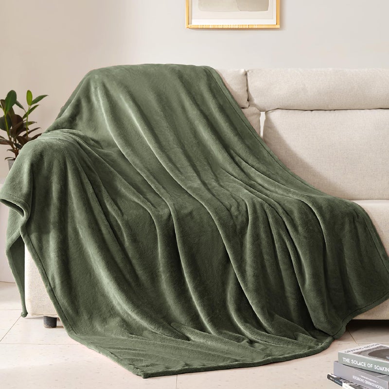 BEAUTEX Fleece Throw Size Blanket for Couch Sofa or Bed, Soft Fuzzy Plush Luxury Flannel Lap Blanket, Super Cozy and Comfy for All Seasons (Olive Green, 50" x 60") - Image 1