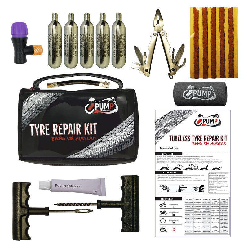 Generic Pump Upump.co.uk Emergency CO2 Tubeless Tyre Repair Tool Kit (16g Cartridges)  - Image 2