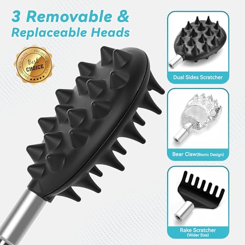 HEYAXA Telescoping Back Scratcher with 3Pcs Detachable Heads, Gifts for Christmas, Stocking Stuffers Birthday Gifts for Men, Women, Him, Her, Dad - Image 2