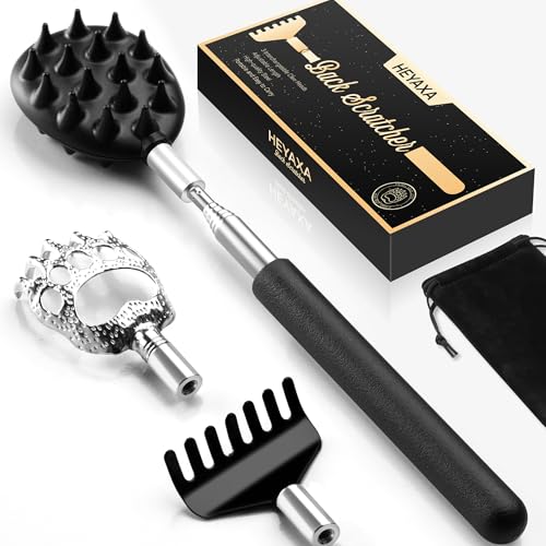 HEYAXA Telescoping Back Scratcher with 3Pcs Detachable Heads, Gifts for Christmas, Stocking Stuffers Birthday Gifts for Men, Women, Him, Her, Dad - Image 1