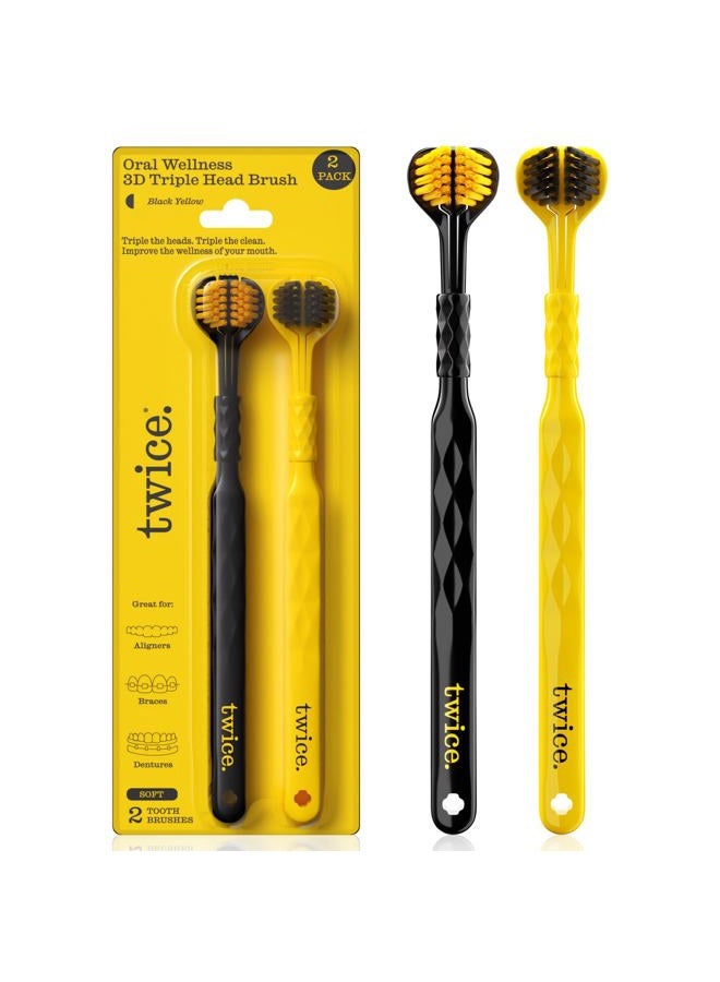 Twice TWICE 3D Toothbrush for Adults with Triple Head - Ultra Soft Bristles for Braces, Aligners and Dentures, Advanced 3-Sided Design for Effective Removal of - Image 1