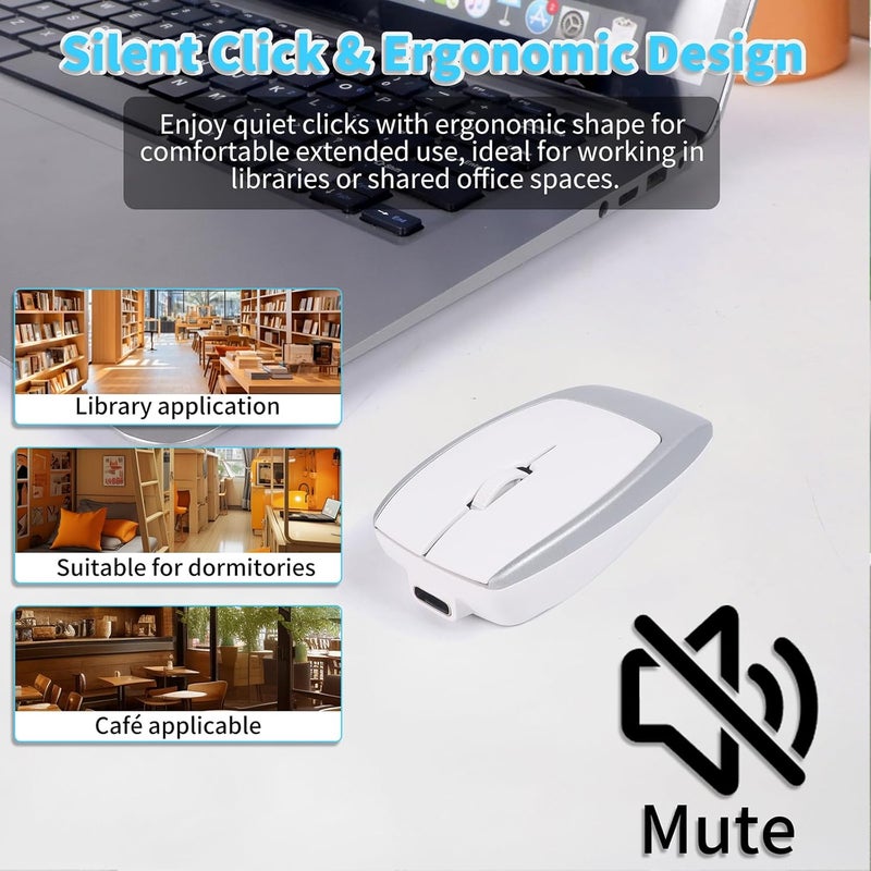 elec Space Mini Bluetooth Wireless Mouse with TF Card Reader, Rechargeable, Silent Click, Portable for Laptop, PC, Travel, Office & Home Use (Silver) - Image 4