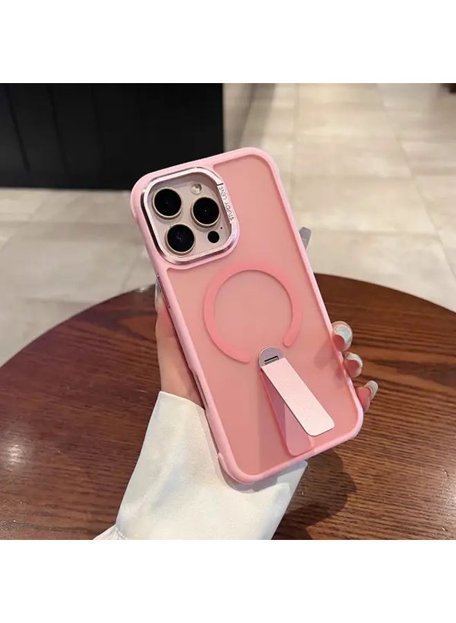 غطاء وردي مقاوم للصدمات المغناطيسي لهاتف iPhone 16 Pro Max مع حامل دوّار 360 درجة - Image 3