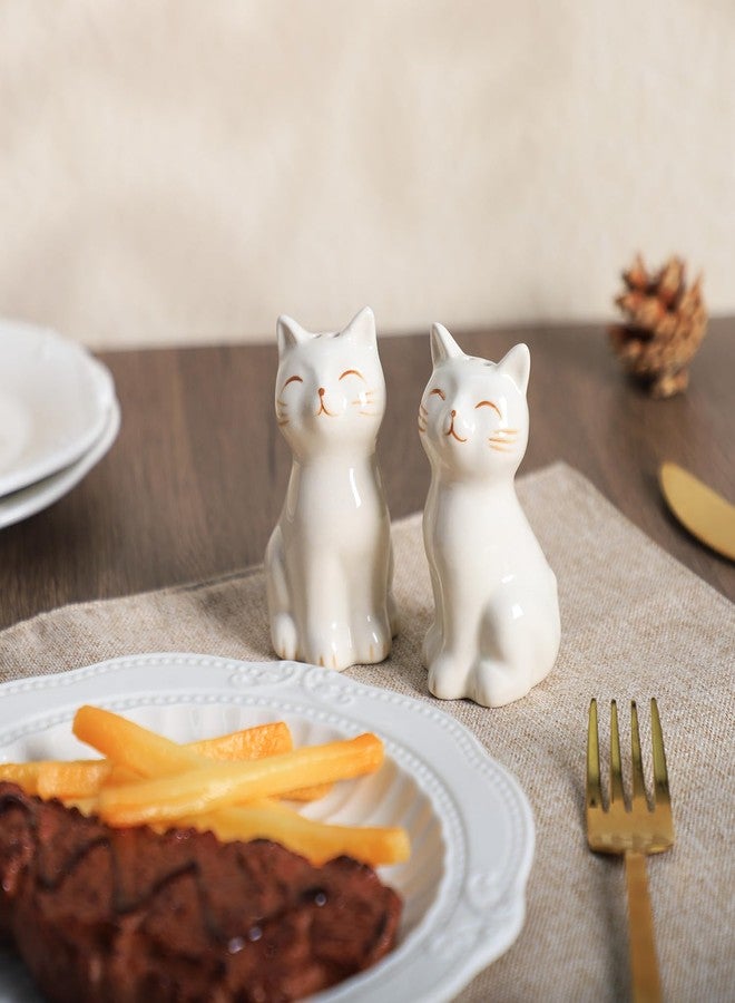 Bicuzat Ceramic Retro Cat Lovers Shape Salt & Pepper Shakers Set, Hand-Painted Cats Salt and Pepper Shakers, 2 PCS Set-White - Image 4