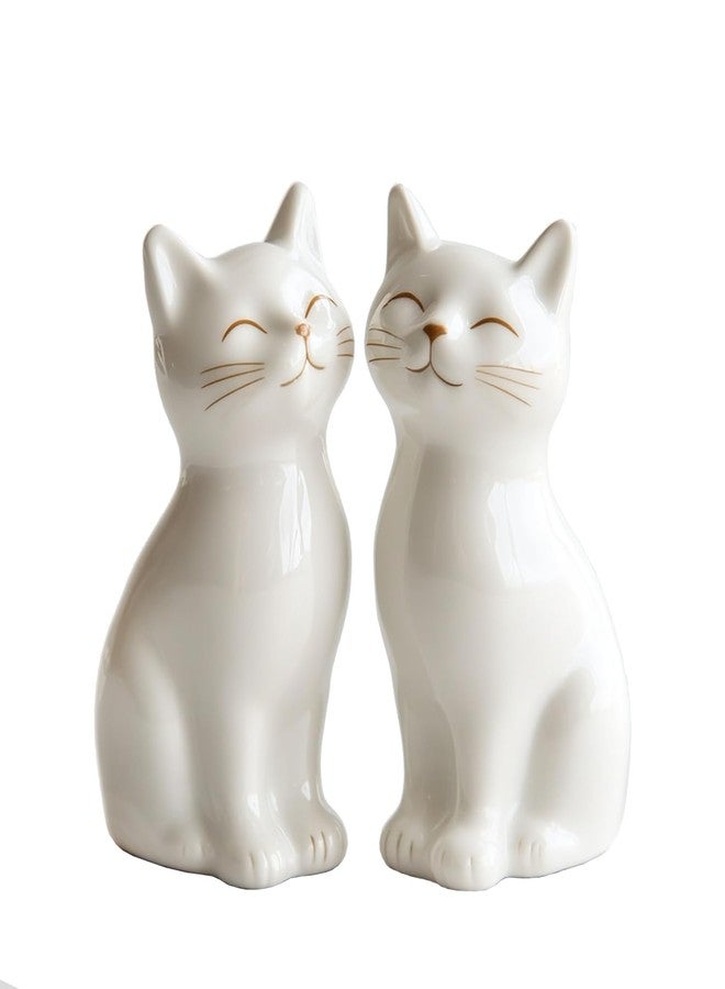 Bicuzat Ceramic Retro Cat Lovers Shape Salt & Pepper Shakers Set, Hand-Painted Cats Salt and Pepper Shakers, 2 PCS Set-White - Image 1