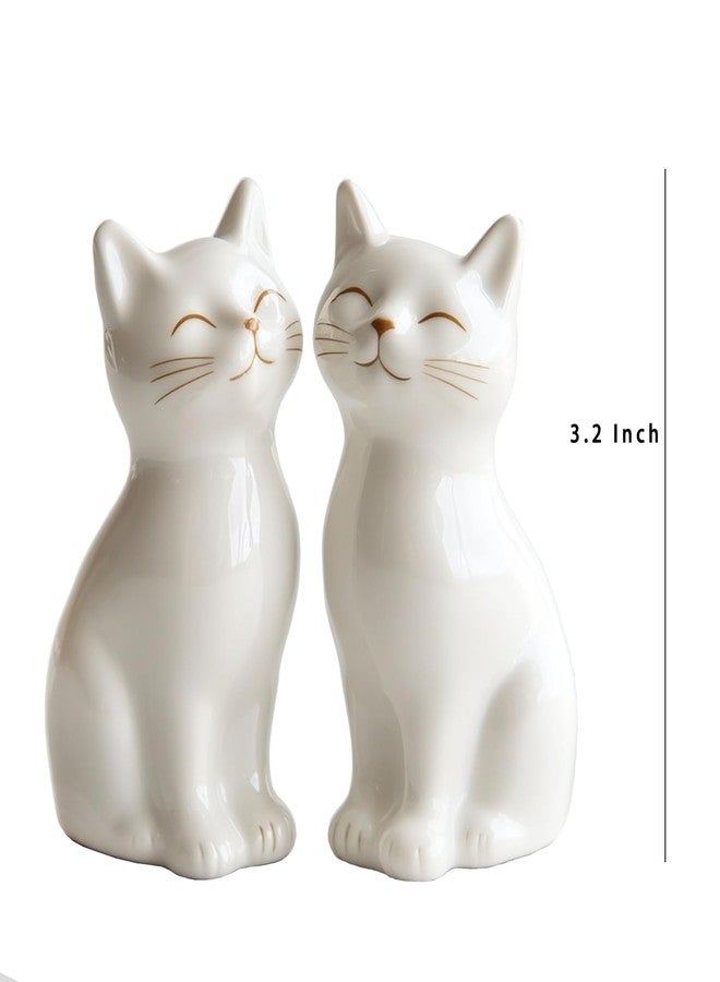 Bicuzat Ceramic Retro Cat Lovers Shape Salt & Pepper Shakers Set, Hand-Painted Cats Salt and Pepper Shakers, 2 PCS Set-White - Image 2