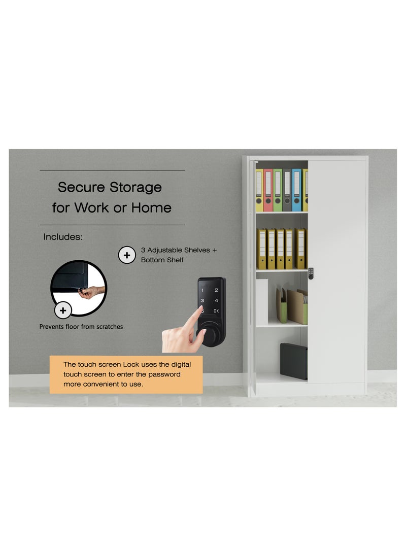 Mahmayi Modern Digital Cupboard - Secure, Stylish, and Adjustable Storage Solution for Documents, Home, and Office - White