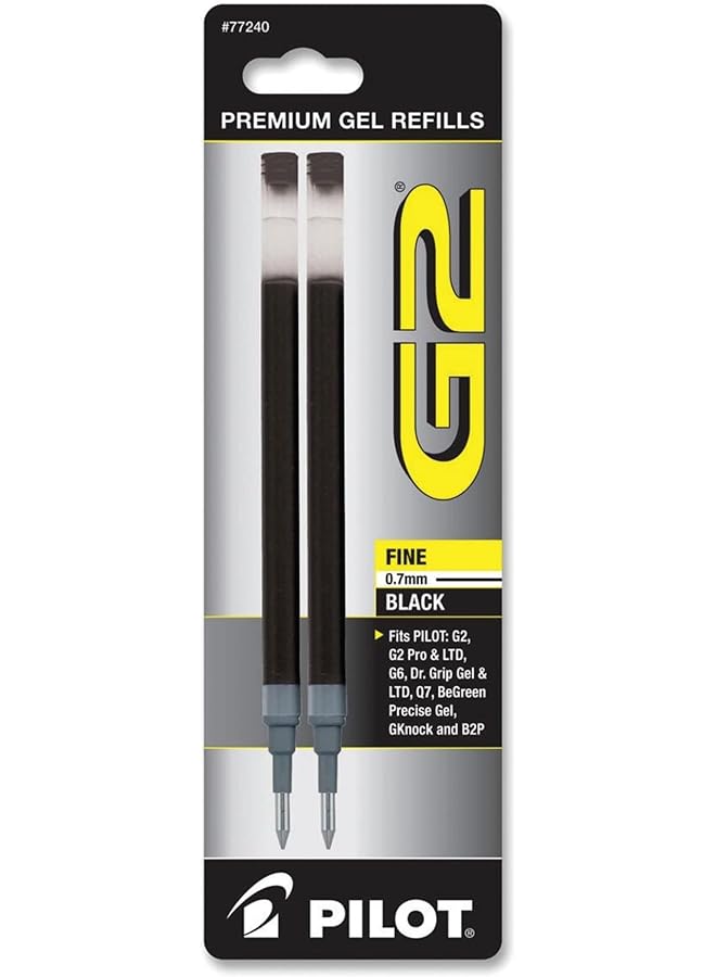 PILOT G2 Gel Ink Refill 2 Pack For Rolling Ball Pens Fine Point Black Ink 77240 - Image 1
