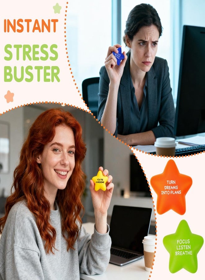SHQDD 24PCS Bulk Star Stress Balls for Adults & Kids - Motivational Quotes Soft Foam Stress Relief Squeeze Toys, Fidget Anxiety & Anger Relief at Work/School/Home, Perfect Party Favors (Multi-Color) - Image 5