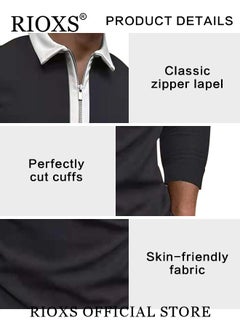 RIOXS Men's Slim-fit Polo Shirt, Basic Long Sleeve T-Shirt, Comfy Breathable Shirt, Classic Tops with Zipper Closure, Reliable Option for Any Man Seeking Comfort without Compromising on Style  - Image 4