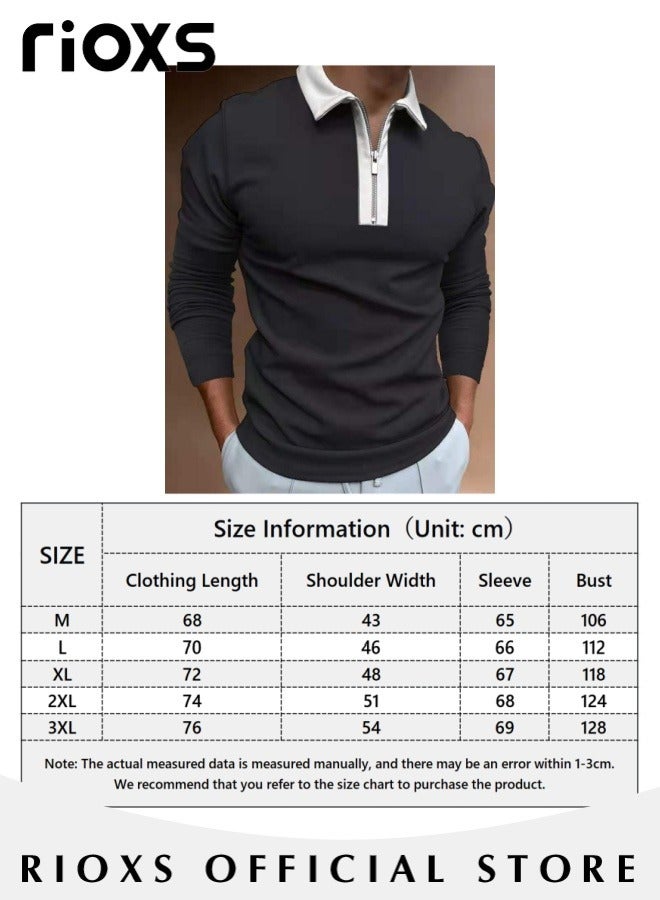 RIOXS Men's Slim-fit Polo Shirt, Basic Long Sleeve T-Shirt, Comfy Breathable Shirt, Classic Tops with Zipper Closure, Reliable Option for Any Man Seeking Comfort without Compromising on Style  - Image 5
