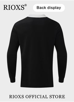 RIOXS Men's Slim-fit Polo Shirt, Basic Long Sleeve T-Shirt, Comfy Breathable Shirt, Classic Tops with Zipper Closure, Reliable Option for Any Man Seeking Comfort without Compromising on Style  - Image 3